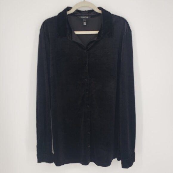 long tall sally Tops - 3/$25 387 Long Tall Sally Velvet Button Down Shirt Top L Long Sleeve Black Tunic